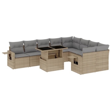 Set canapele de grădină cu perne, 10 piese, bej, poliratan - Img 2