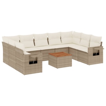 Set canapele de grădină cu perne, 10 piese, bej, poliratan - Img 2