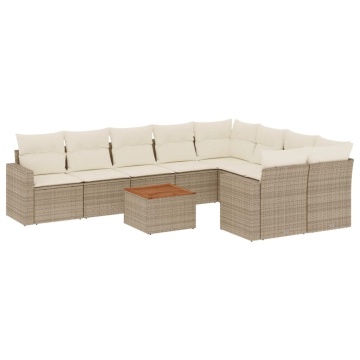Set canapele de grădină cu perne, 10 piese, bej, poliratan - Img 2