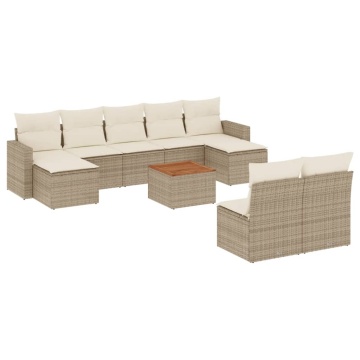 Set canapele de grădină cu perne, 10 piese, bej, poliratan - Img 2