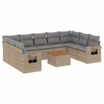 Set canapele de grădină cu perne, 10 piese, bej, poliratan - Img 2