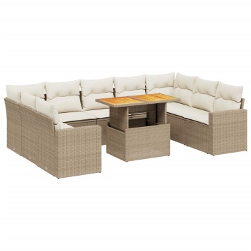 Set canapele de grădină cu perne, 10 piese, bej, poliratan - Img 2