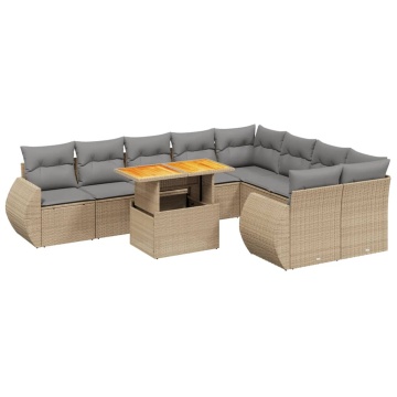 Set canapele de grădină cu perne, 10 piese, bej, poliratan - Img 2