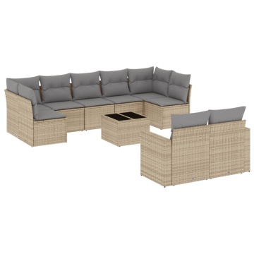 Set canapele de grădină cu perne, 10 piese, bej, poliratan - Img 2