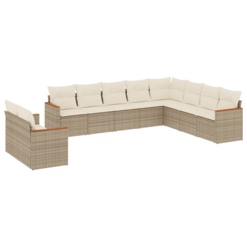 Set canapele de grădină cu perne, 10 piese, bej, poliratan - Img 2