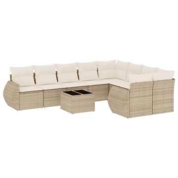 Set canapele de grădină cu perne, 10 piese, bej, poliratan - Img 2