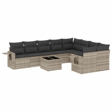 Set canapele de grădină cu perne 10 piese gri deschis poliratan - Img 2