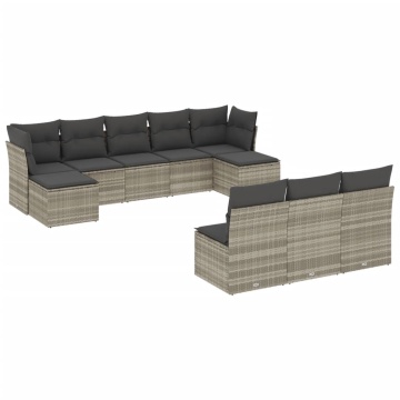 Set canapele de grădină cu perne 10 piese gri deschis poliratan - Img 2