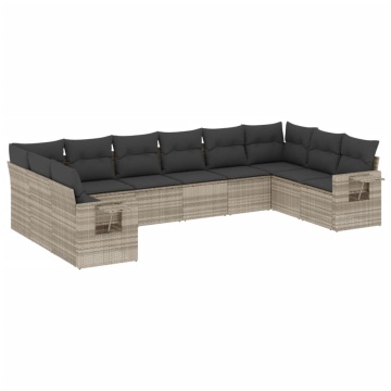 Set canapele de grădină cu perne 10 piese gri deschis poliratan - Img 2