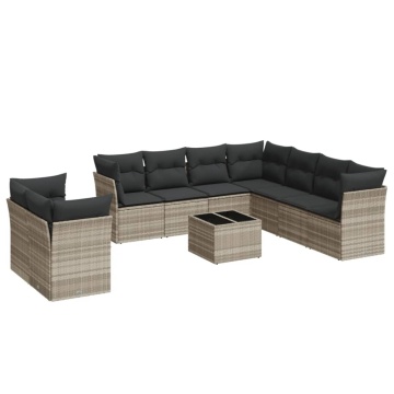 Set canapele de grădină cu perne 10 piese gri deschis poliratan - Img 2