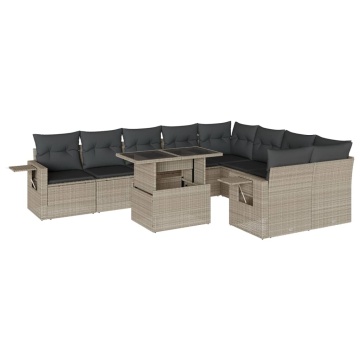 Set canapele de grădină cu perne 10 piese gri deschis poliratan - Img 2
