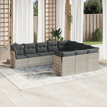 Set canapele de grădină cu perne 10 piese gri deschis poliratan - Img 1