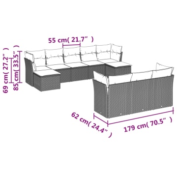 Set canapele de grădină cu perne 10 piese gri deschis poliratan - Img 3