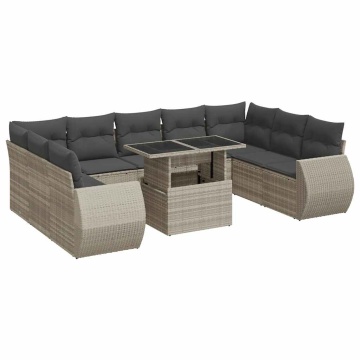 Set canapele de grădină cu perne 10 piese gri deschis poliratan - Img 2