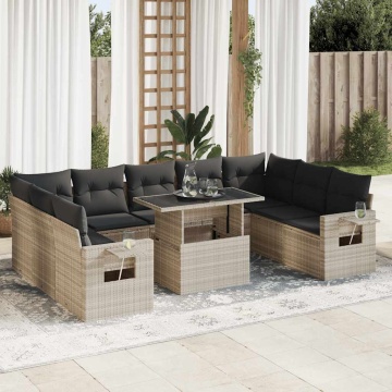 Set canapele de grădină cu perne 10 piese gri deschis poliratan - Img 1