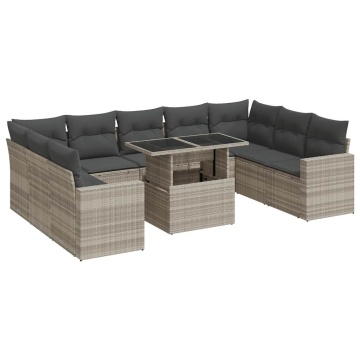 Set canapele de grădină cu perne 10 piese gri deschis poliratan - Img 2