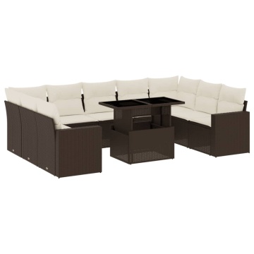 Set canapele de grădină cu perne, 10 piese, maro, poliratan - Img 2