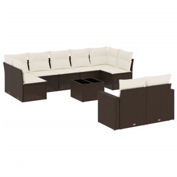 Set canapele de grădină cu perne, 10 piese, maro, poliratan - Img 2