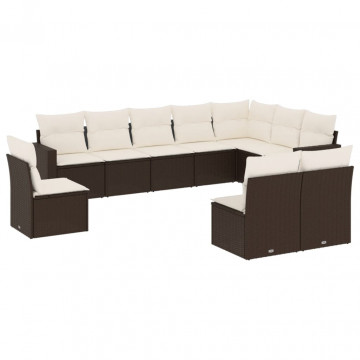 Set canapele de grădină cu perne, 10 piese, maro, poliratan - Img 2