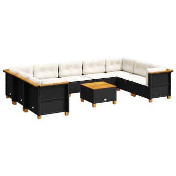 Set canapele de grădină cu perne, 10 piese, negru, poliratan - Img 2