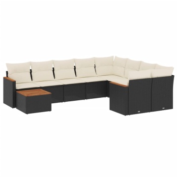 Set canapele de grădină cu perne, 10 piese, negru, poliratan - Img 2