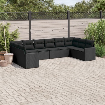 Set canapele de grădină cu perne, 10 piese, negru, poliratan - Img 1