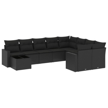 Set canapele de grădină cu perne, 10 piese, negru, poliratan - Img 2