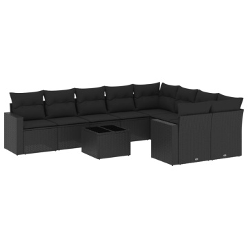 Set canapele de grădină cu perne, 10 piese, negru, poliratan - Img 2