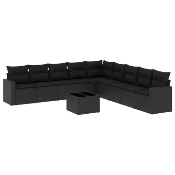 Set canapele de grădină cu perne, 10 piese, negru, poliratan - Img 2