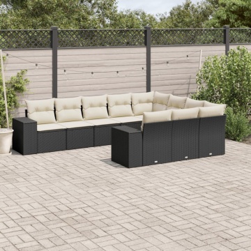 Set canapele de grădină cu perne, 10 piese, negru, poliratan - Img 1