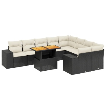 Set canapele de grădină cu perne, 10 piese, negru, poliratan - Img 2