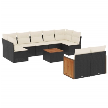 Set canapele de grădină cu perne, 10 piese, negru, poliratan - Img 2