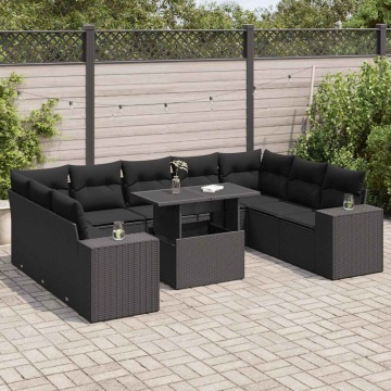 Set canapele de grădină cu perne, 10 piese, negru, poliratan - Img 1