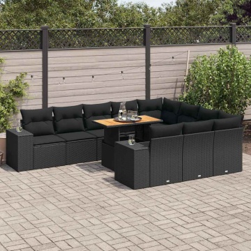 Set canapele de grădină cu perne, 10 piese, negru, poliratan - Img 1