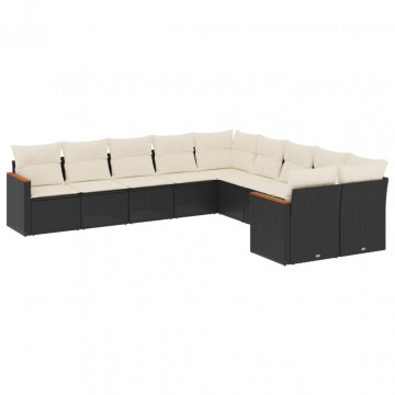 Set canapele de grădină cu perne, 10 piese, negru, poliratan - Img 2