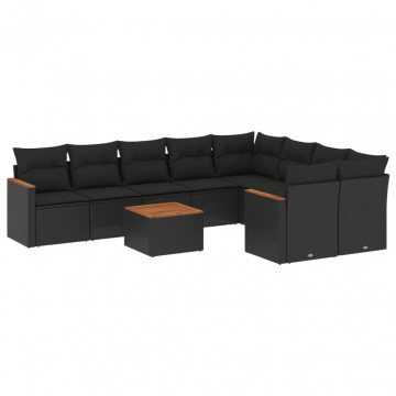 Set canapele de grădină cu perne, 10 piese, negru, poliratan - Img 2