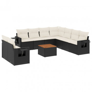 Set canapele de grădină cu perne, 10 piese, negru, poliratan - Img 2