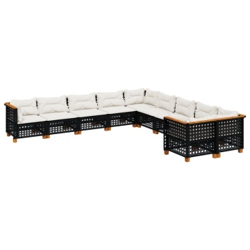Set canapele de grădină cu perne, 10 piese, negru, poliratan - Img 2