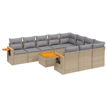 Set canapele de grădină cu perne, 11 piese, bej, poliratan - Img 2