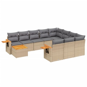 Set canapele de grădină cu perne, 11 piese, bej, poliratan - Img 2