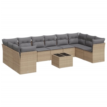 Set canapele de grădină cu perne, 11 piese, bej, poliratan - Img 2
