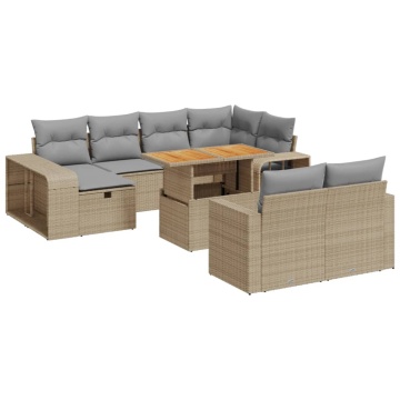 Set canapele de grădină cu perne, 11 piese, bej, poliratan - Img 2