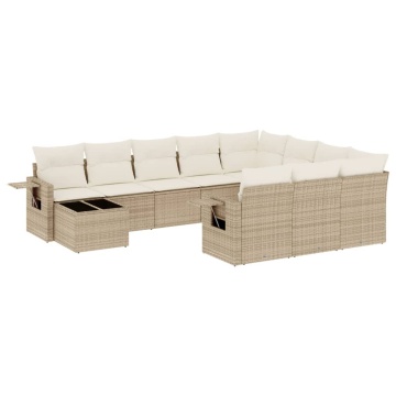 Set canapele de grădină cu perne, 11 piese, bej, poliratan - Img 2