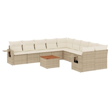 Set canapele de grădină cu perne, 11 piese, bej, poliratan - Img 2