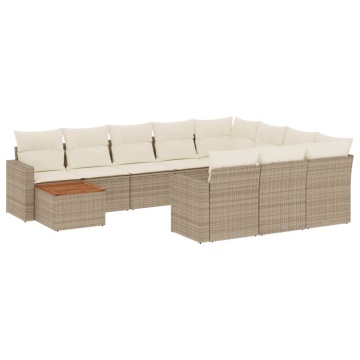 Set canapele de grădină cu perne, 11 piese, bej, poliratan - Img 2