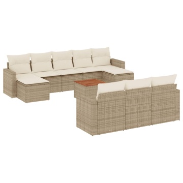 Set canapele de grădină cu perne, 11 piese, bej, poliratan - Img 2