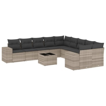 Set canapele de grădină cu perne, 11 piese, gri, poliratan - Img 2