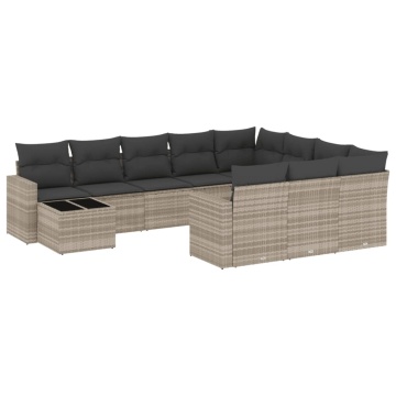 Set canapele de grădină cu perne, 11 piese, gri, poliratan - Img 2