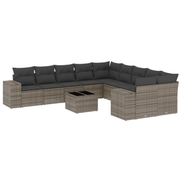 Set canapele de grădină cu perne, 11 piese, gri, poliratan - Img 2