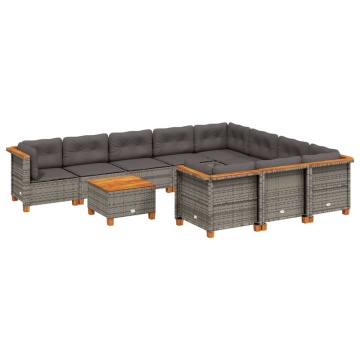 Set canapele de grădină cu perne, 11 piese, gri, poliratan - Img 2